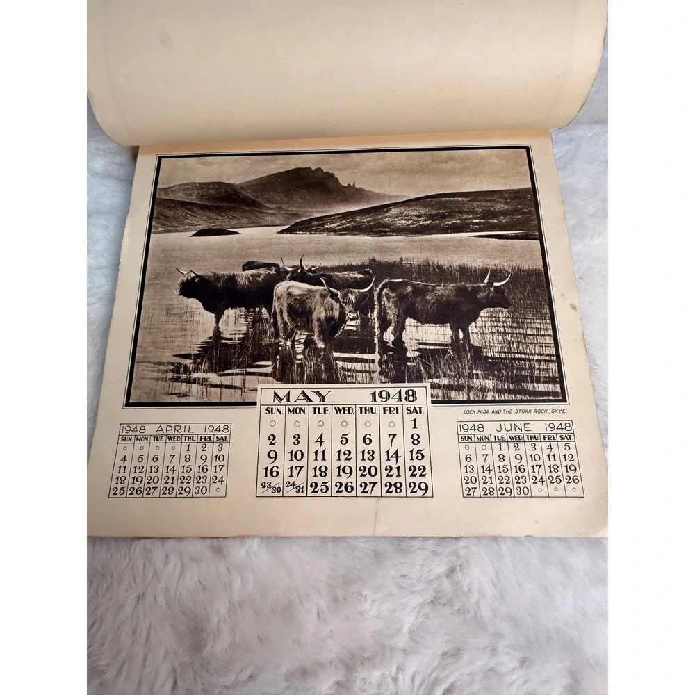Vintage 1948 Valentines Bonnie Scotland Calendar 12 Month Edinburgh Skye Arran